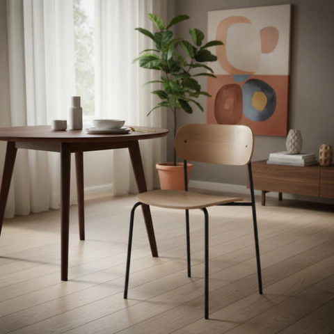 Silla De Comedor Baum Madera Multilaminada Estructura Hierro Negro Marrón Claro