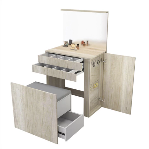 Tocador Maquillador Espejo Luz Led Asiento Tapizado Cajones