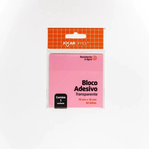 Bloco Adesivo Transparente Rosa 76mm x 76mm c/50f JOCAR OFFICE