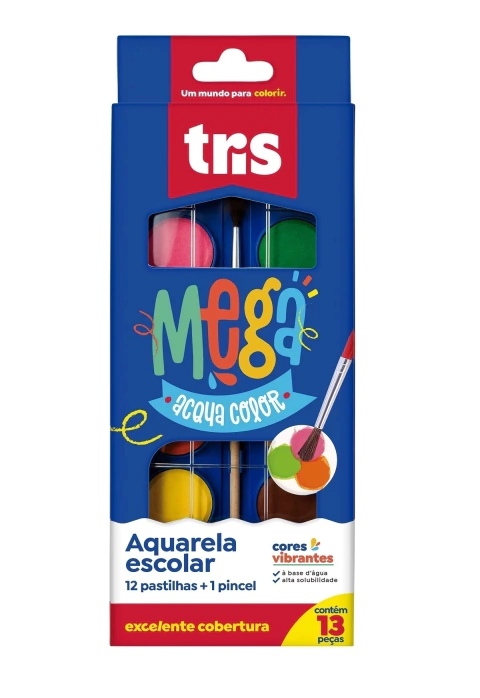 Aquarela Mega Acqua Color c/ 12 cores + 1 pincel TRIS