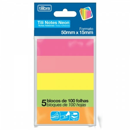 Notas Adesivas Tili Notes 50x15mm 500 folhas 5 Cores Neon TILIBRA