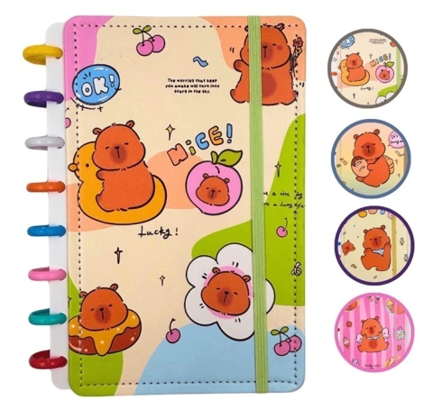 Caderno de Disco Médio (8 discos) 21,5x16cm Capivara Cute