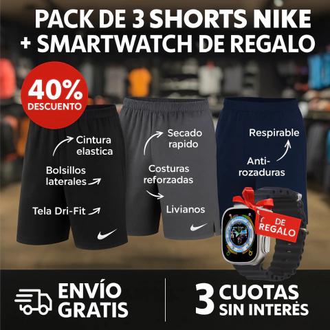 PACK DE TRES SHORT CON CALZA + SMARTWACH DE REGALO CON (-40% OFF) - comprar online