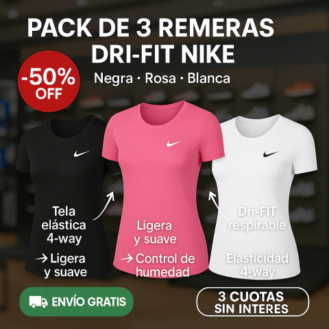 PACK TRES REMERAS FEMENINAS DRI-FIT (-50% OFF)