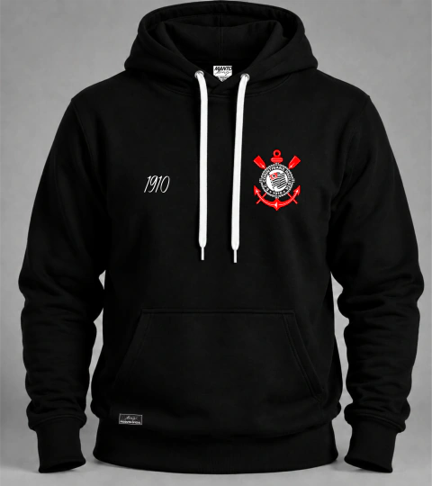 Moletom Preto com Capuz Preto - Bolso Canguru - Logo Tradicional