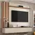 Painel para TV de até 65″ com prateleiras chanfradas em MDF e duas portas basculantes com dobradiças metálicas. O toque ripado e a cor off-white trazem leveza e modernidade.