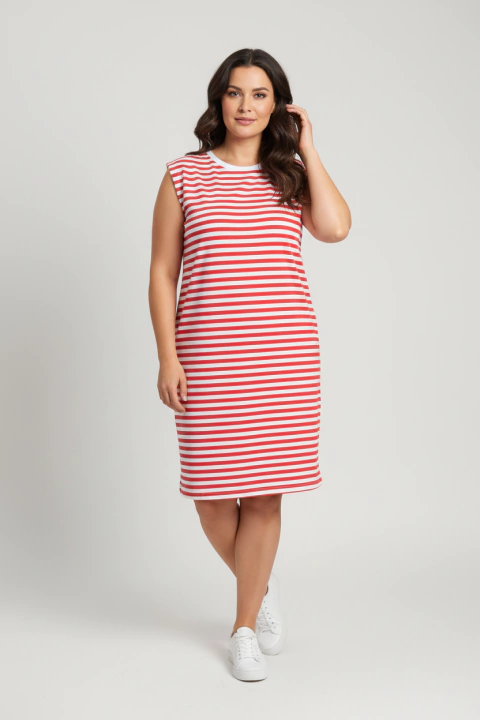 VESTIDO MUELLE JERSEY RAYADO CON HOMBRERAS - comprar online