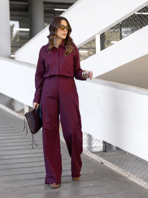 Conjunto Camisa e Calça Pantalona 100% Algodão Antonela