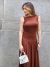 Vestido Longo Detalhe Frisado Marrom Café - loja online