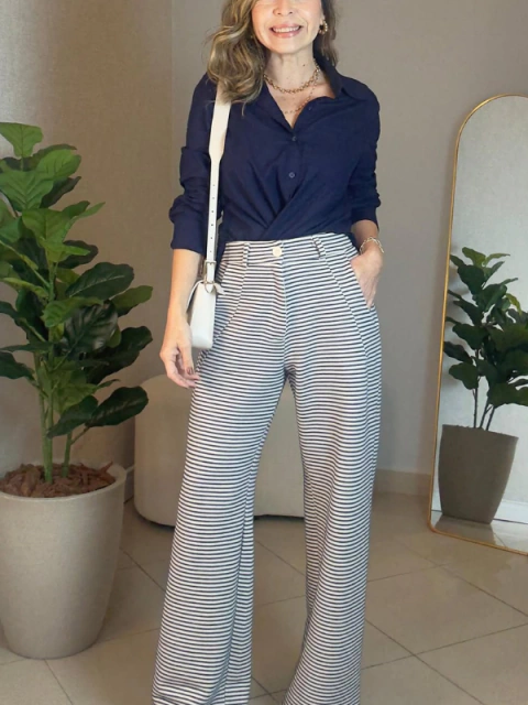 Calça Texturizada em Algodão Verona da Scicília Doiseff