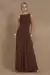 Vestido Longo Detalhe Frisado Marrom Café na internet