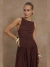 Vestido Longo Detalhe Frisado Marrom Café - Doiseff | Roupa - Moda Feminina