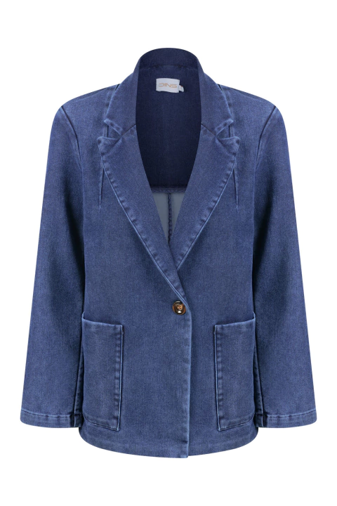 Blazer Jeans Feminino com Gola Notched e Bolsos Patch Frontais - comprar online