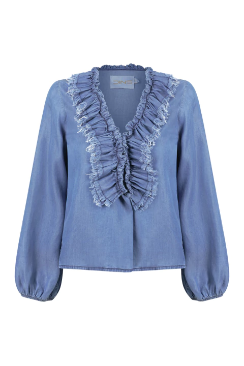 Blusa decote babados com manga bufante - comprar online