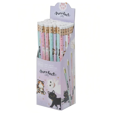 Lápis Preto Redondo Decorado Cats com Borracha - Tilibra - comprar online
