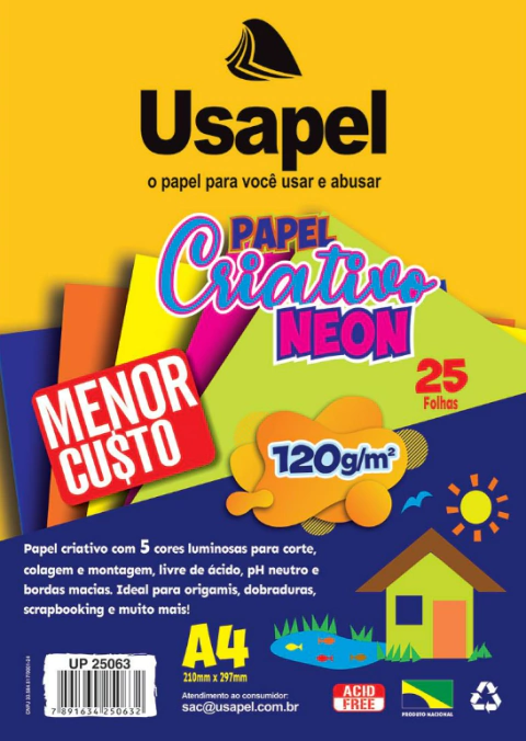 Bloco para Educacao Artistica Usapel Neon 5cor. A4 120g 25fl - Filiperson