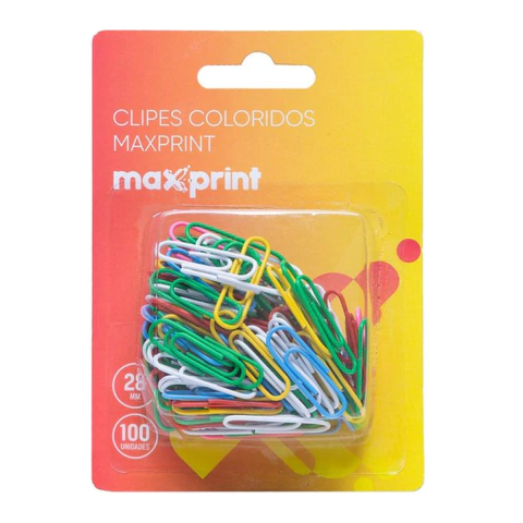 Clipe Colorido 6 cores com 100 unidades - Maxprin