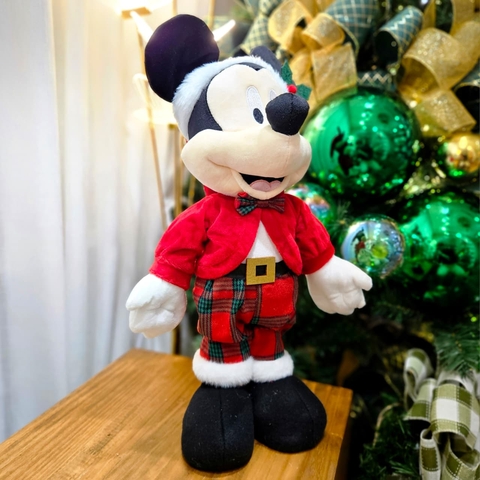 NATAL MICKEY EM PÉ ROUPA XADREZ VERMELHO E VERDE 36CM