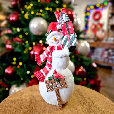 NATAL BONECO DE NEVE EM RESINA COM PRESENTES 31X14,5CM - comprar online
