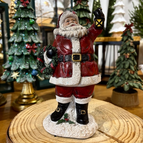 NATAL PAPAI NOEL EM RESINA GUIRLANDA E LAMPARINA