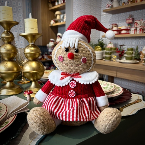 NATAL BONECO PELUCIA GINGERBREAD SENTADO VESTIDO 31CM