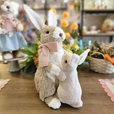 COELHO DE PÁSCOA MÃE E FILHO ROSA 36CM - comprar online