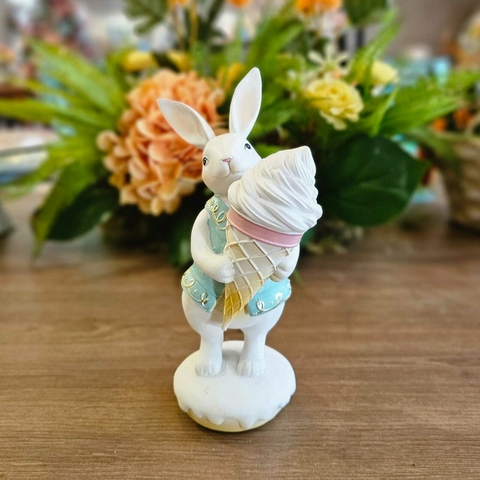 COELHA DE PÁSCOA DECORATIVA SEGURANDO SORVETE/DONUT 18CM - comprar online