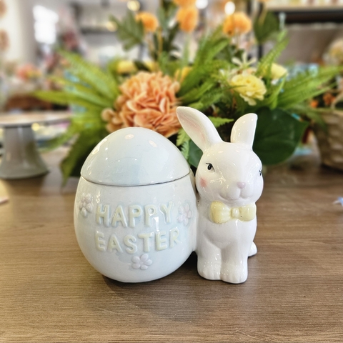 POTE DE PÁSCOA COELHO COM TAMPA CERAMICA DECORATIVO HAPPY EASTER 16CM - comprar online