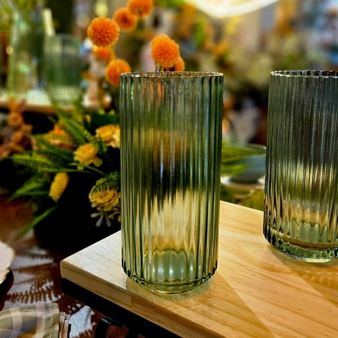 COPO VIDRO LONG DRINK CANELADO VERDE 580 ML - comprar online