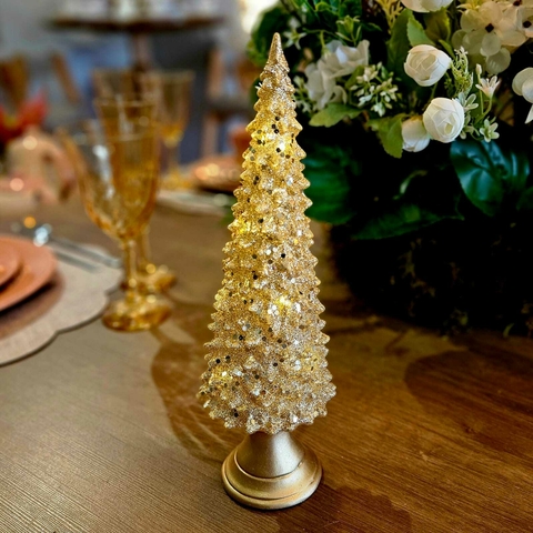 NATAL PINHEIRO BRANCO E DOURADO EM LATA C LED 28CM - comprar online