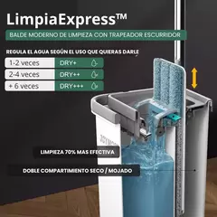 LimpiaFlex™ 2X1 - Mopa Plana Microfibra con Balde Escurridor + 10 PAÑOS GRATIS - SylverMax