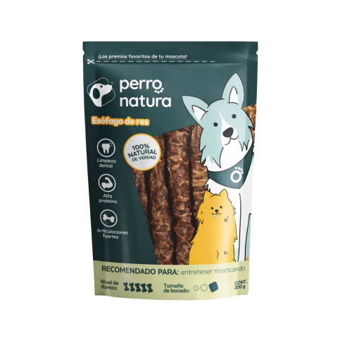 Perro Natura - Premio Masticable: Esófago de Res Libre Pastoreo - Varas Gruesas - 200g