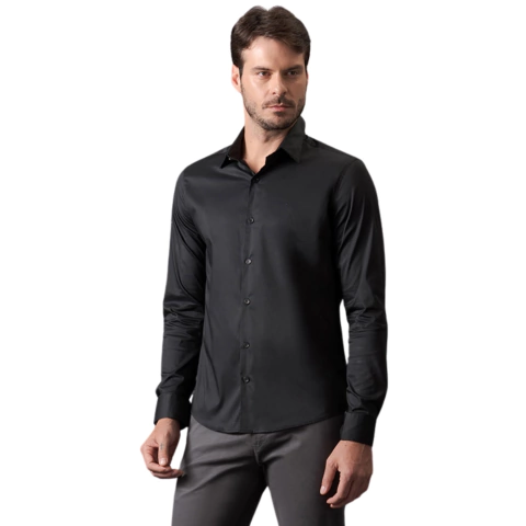 Camisa Calvin Klein M/L Algodão Poliamida Preto