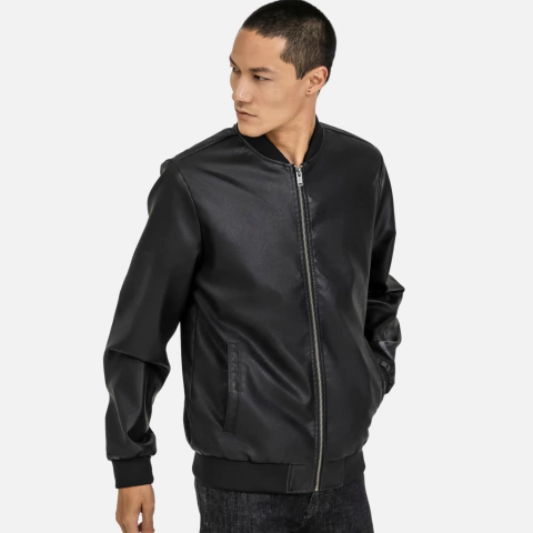 Jaqueta King&Joe Couro Sin. Bomber Capuz Preto - comprar online