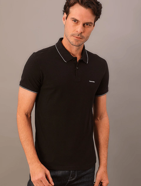 Camisa Polo Calvin Klein Slim Friso Preto