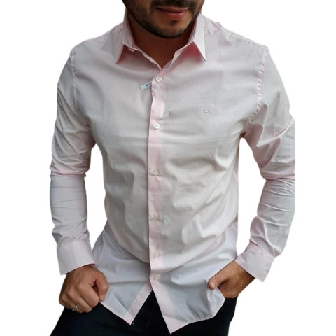 Camisa Calvin Klein CK M/L Slim Cannes Básica Essential Rosa Claro