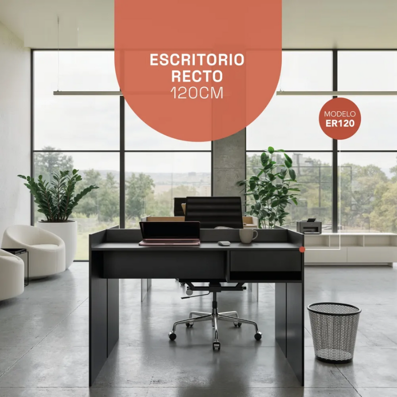 Escritorio 120cm negro con 1 cajon estilo moderno para oficina