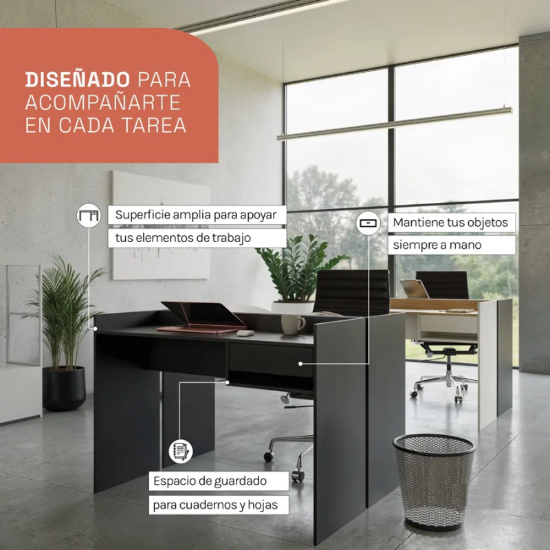Escritorio 120cm negro con 1 cajon estilo moderno para oficina