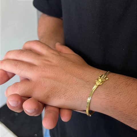 PULSEIRA FLAT 4MM TRAVA DUPLA MARCAÇÃO 750 18 K 10 MILESIMOS