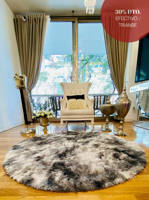 Alfombra Gris Mat. Redonda Pelo Largo 1.80 mt - comprar online