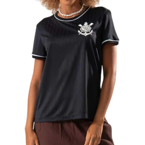 Camiseta Feminina Braziline Corinthians Arte Preta - 0070