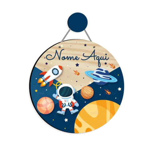 Astronauta Planetas Enfeite de Porta MDF com Nome Personalizado