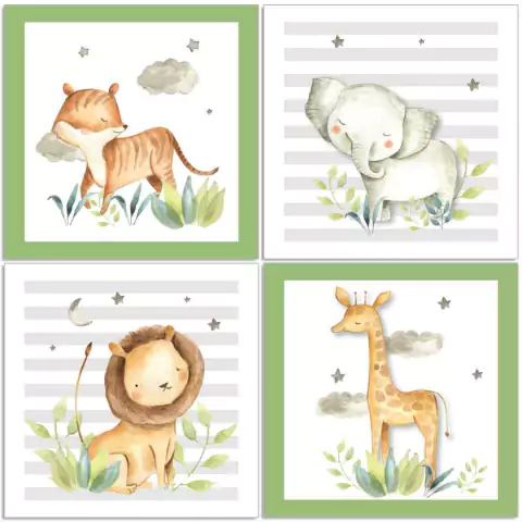 4 Placas Decorativas MDF Animais Safari Aquarelado