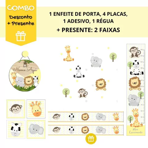 Combo Amiguinhos Safari Amarelo KIT Com Enfeite de Porta