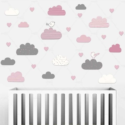 Adesivos de Parede Coracoes e Nuvens