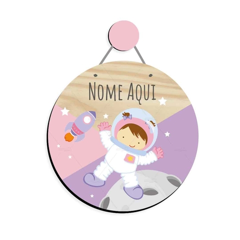 Astronauta Menina Enfeite de Porta MDF com Nome Personalizado