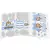 Kit painel decorativo com tema de urso aviador em azul claro, incluindo imagens de ursos usando óculos de aviador, balões de ar quente, estrelas e nuvens em tons de azul e cinza