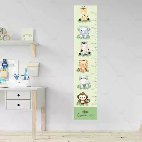 Regua de Crescimento Adesivo Animais Safari Aquarelado