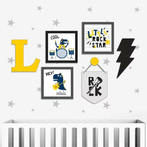 Kit Placas Decorativas e Letra MDF Rock And Roll