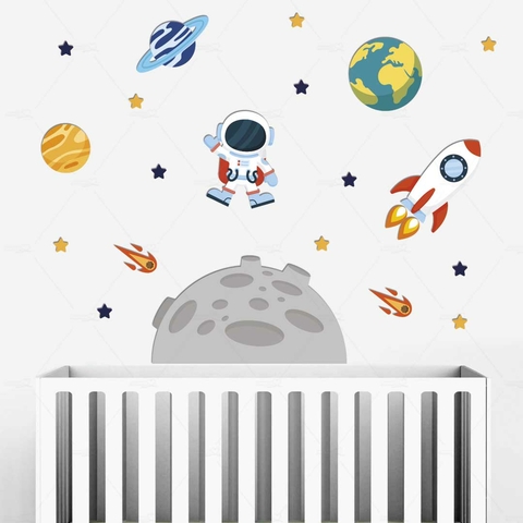 Adesivo Parede Infantil Espaço Astronauta Foguete Planeta - comprar online